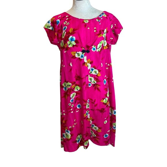 Vintage Womens Dress Size Large Pink Floral A Line Pleated Casual USA - Picture 1 of 7